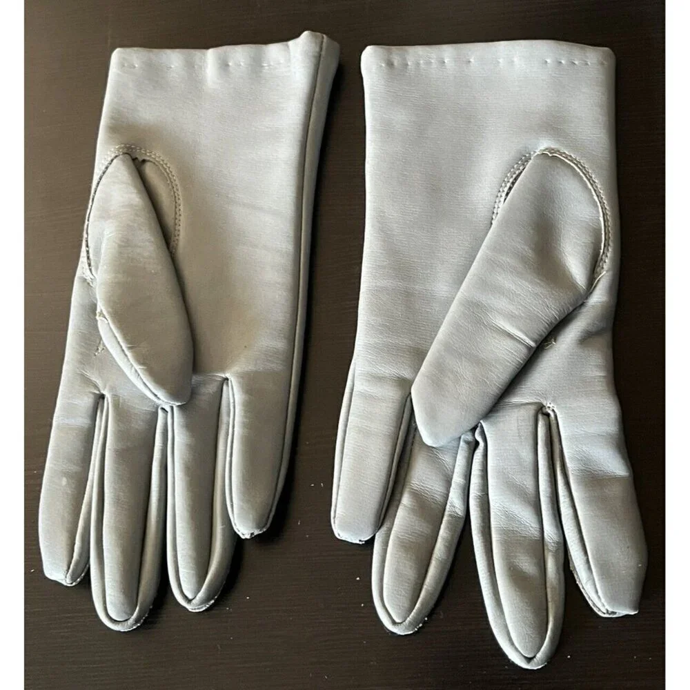 VIntage Light Gray Faux Vegan Leather Soft Cotton Lined Gloves